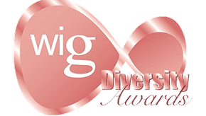 Two overlapping pink circular shapes with white lettering forming a stylized logo.